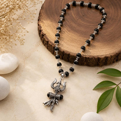 Shiv Shakti Trishul Pendant | Natural Karungali Ebony Wood Mala Necklace