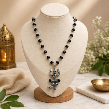Shiv Shakti Trishul Pendant | Natural Karungali Ebony Wood Mala Necklace
