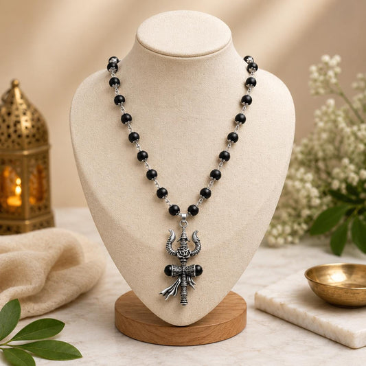 Shiv Shakti Trishul Pendant | Natural Karungali Ebony Wood Mala Necklace