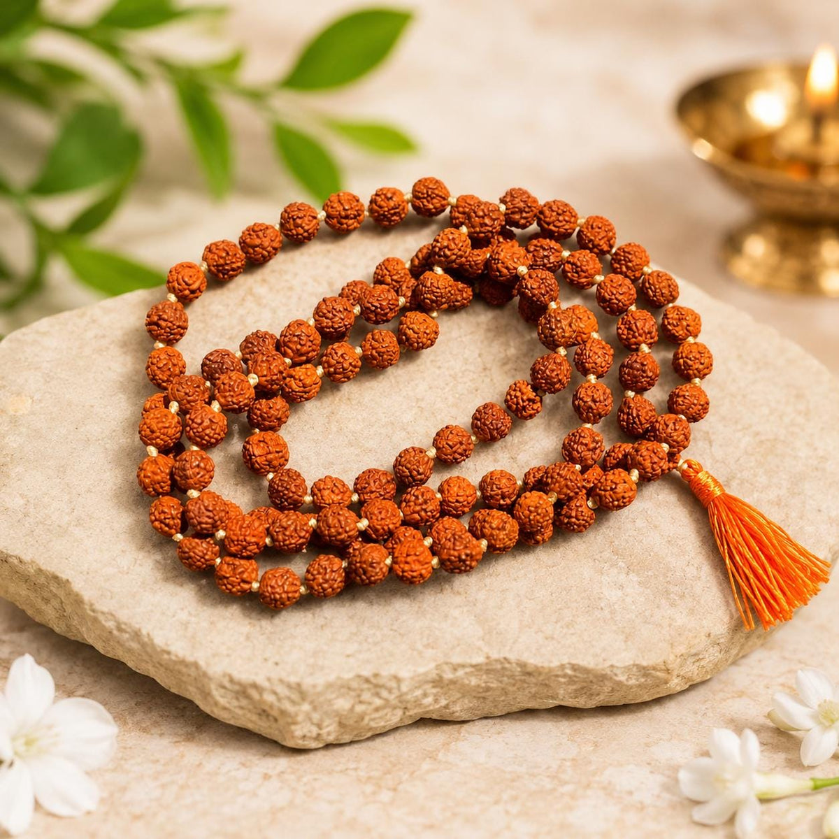 Lab Certified 5 Mukhi Rudraksha Mala, 108+1 Knotted Beads, 6mm Natural Prayer Rosary