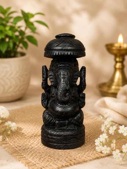 Handmade Karungali Black Ebony Wood Ganesha Statue | Lord Ganpati Idol, Home Temple Decor