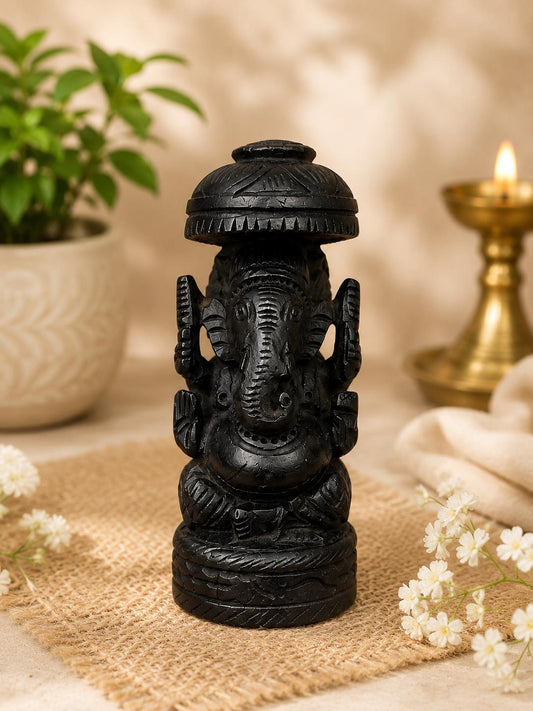 Handmade Karungali Black Ebony Wood Ganesha Statue | Lord Ganpati Idol, Home Temple Decor