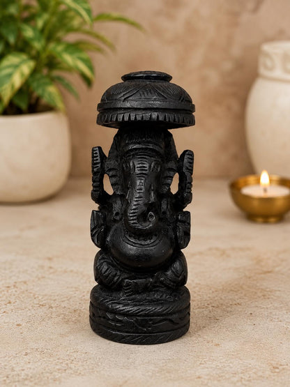 Handmade Karungali Black Ebony Wood Ganesha Statue | Lord Ganpati Idol, Home Temple Decor