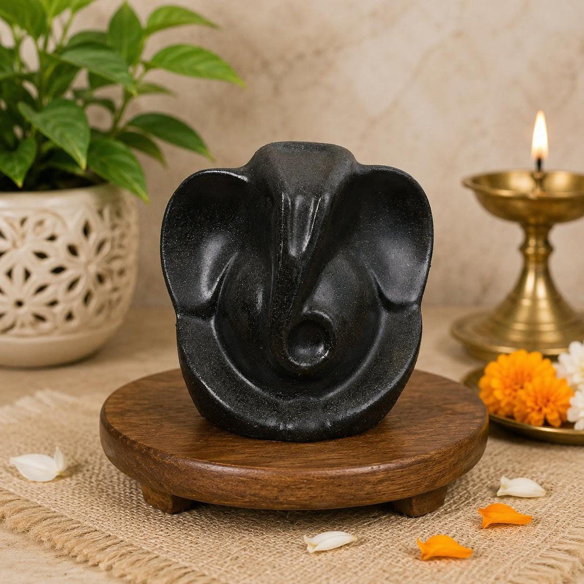 Hand-Carved Pyrite Ganesha Idol | Natural Crystal Statue for Home Temple, Meditation Altar