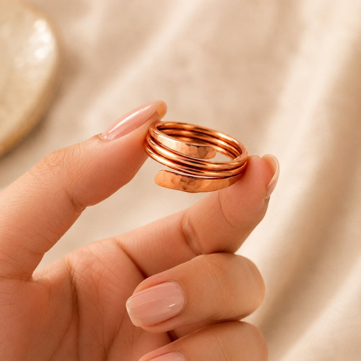 Pure Copper Hammered Ring | Adjustable Open Wrap Band, Minimalist Unisex Jewelry