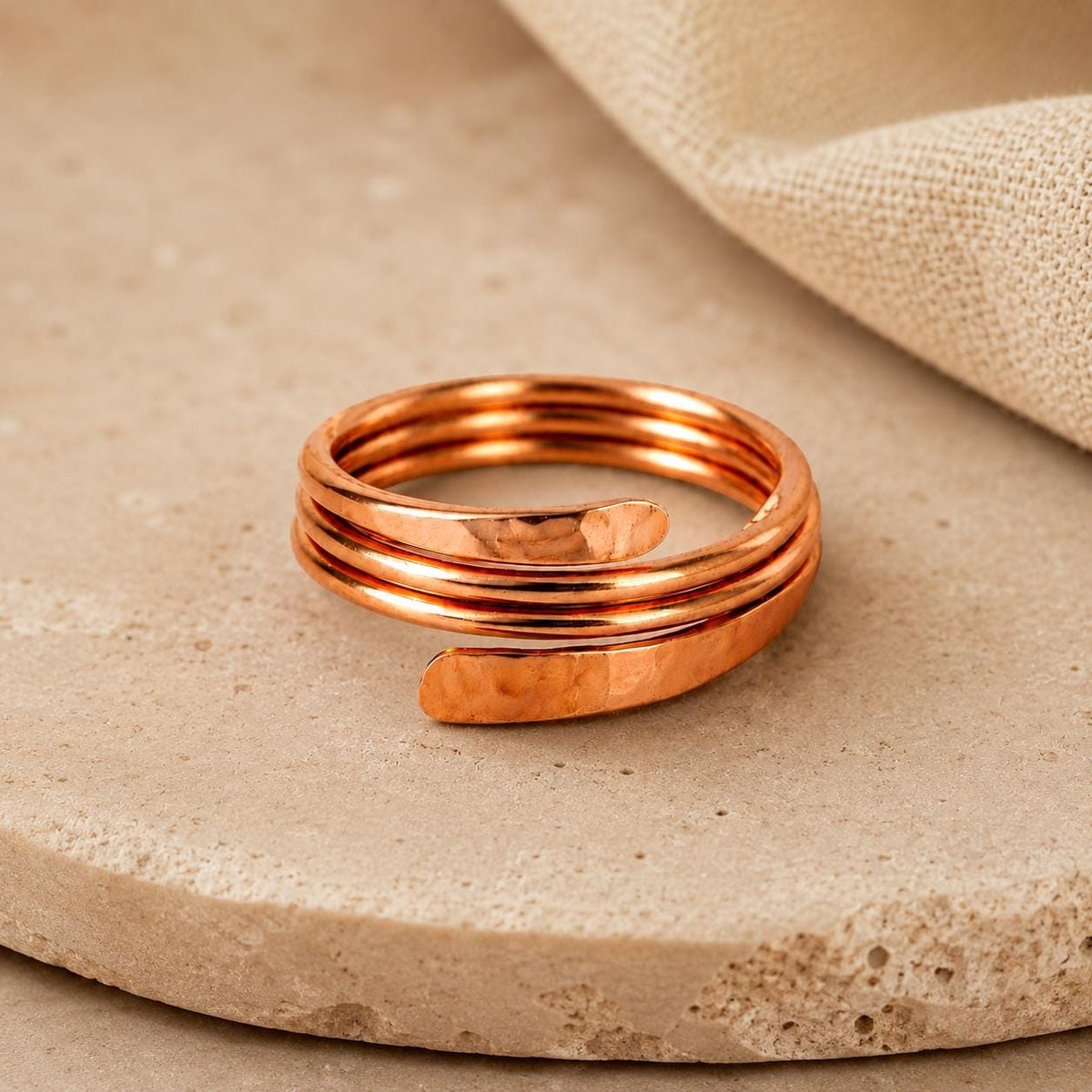 Pure Copper Hammered Ring | Adjustable Open Wrap Band, Minimalist Unisex Jewelry