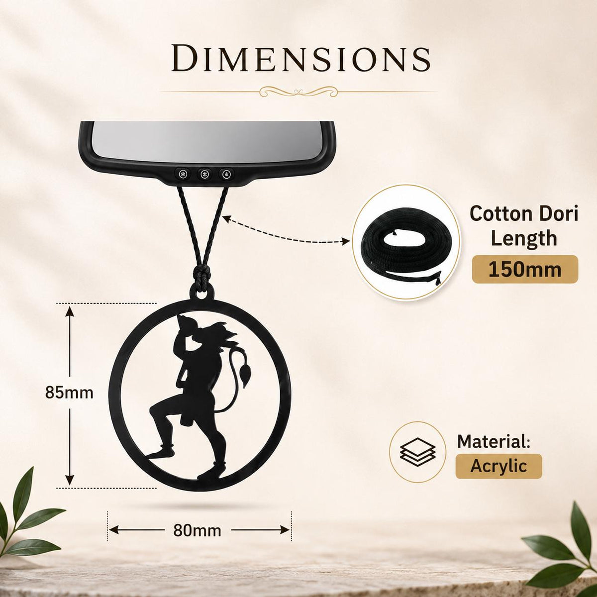 Jai Hanuman Car Hanging Pendant | Black Spiritual Rear View Mirror Charm