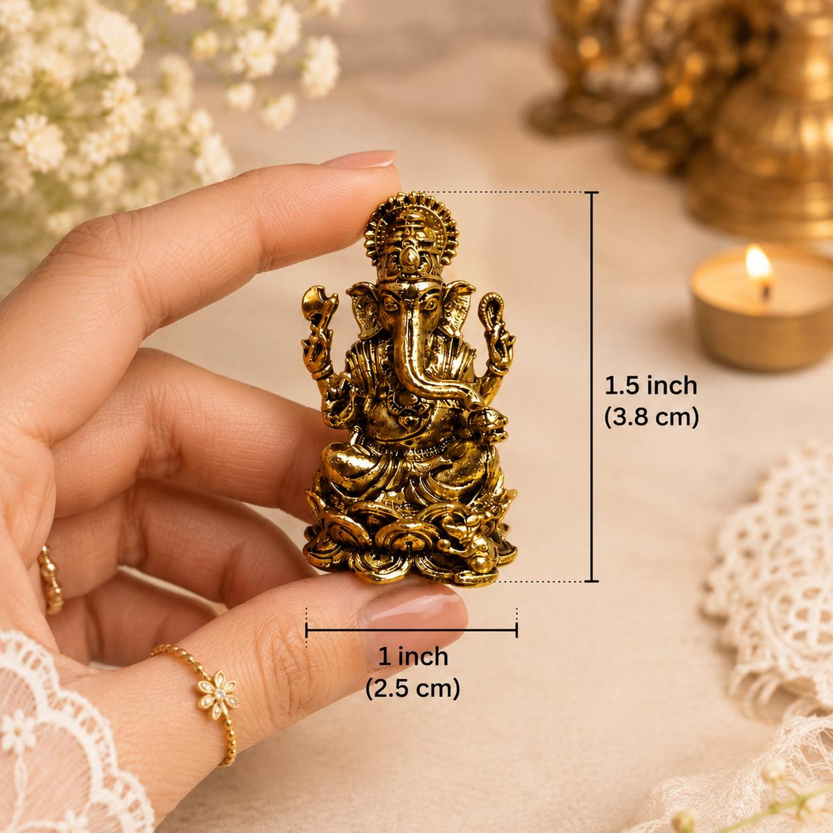 Mini Brass Lord Ganesha Statue, Handcrafted Idol, Home Temple Decor, Office Desk, Spiritual Gift
