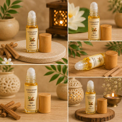 Sandalwood Chandan Attar Oil, Alcohol-Free Indian Fragrance, Puja Meditation Scent