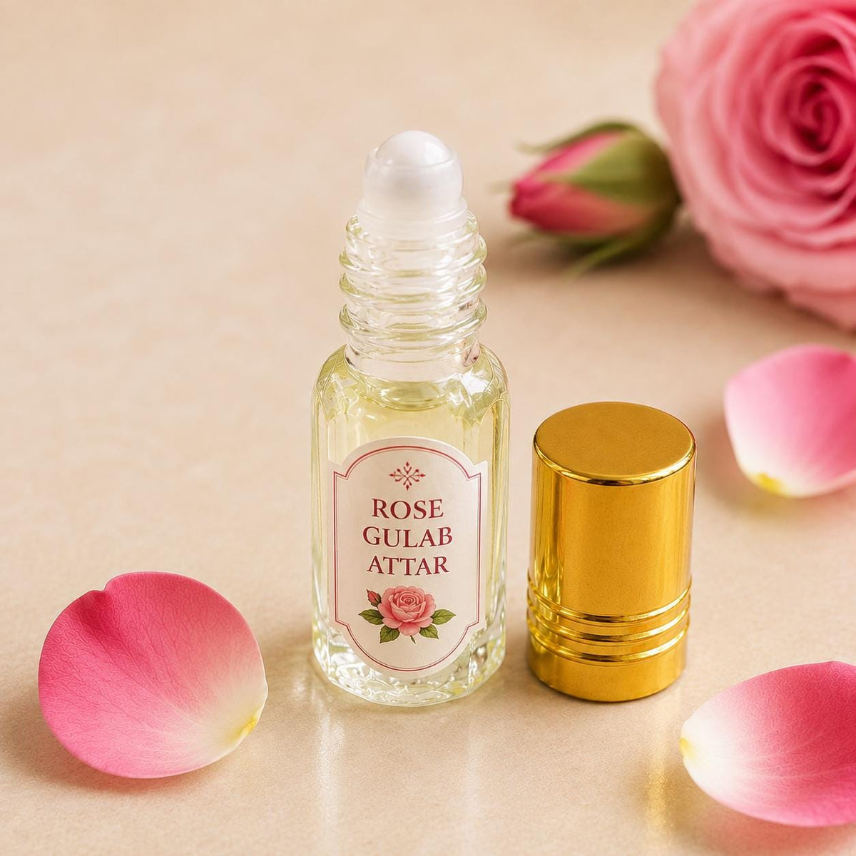 Rose Gulab Attar Perfume Oil | Indian Rose Fragrance, Alcohol-Free Roll-On