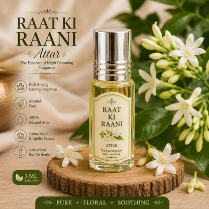 Raat Ki Rani Attar 3ml | Night Blooming Jasmine Perfume Oil, Hindu Puja Fragrance