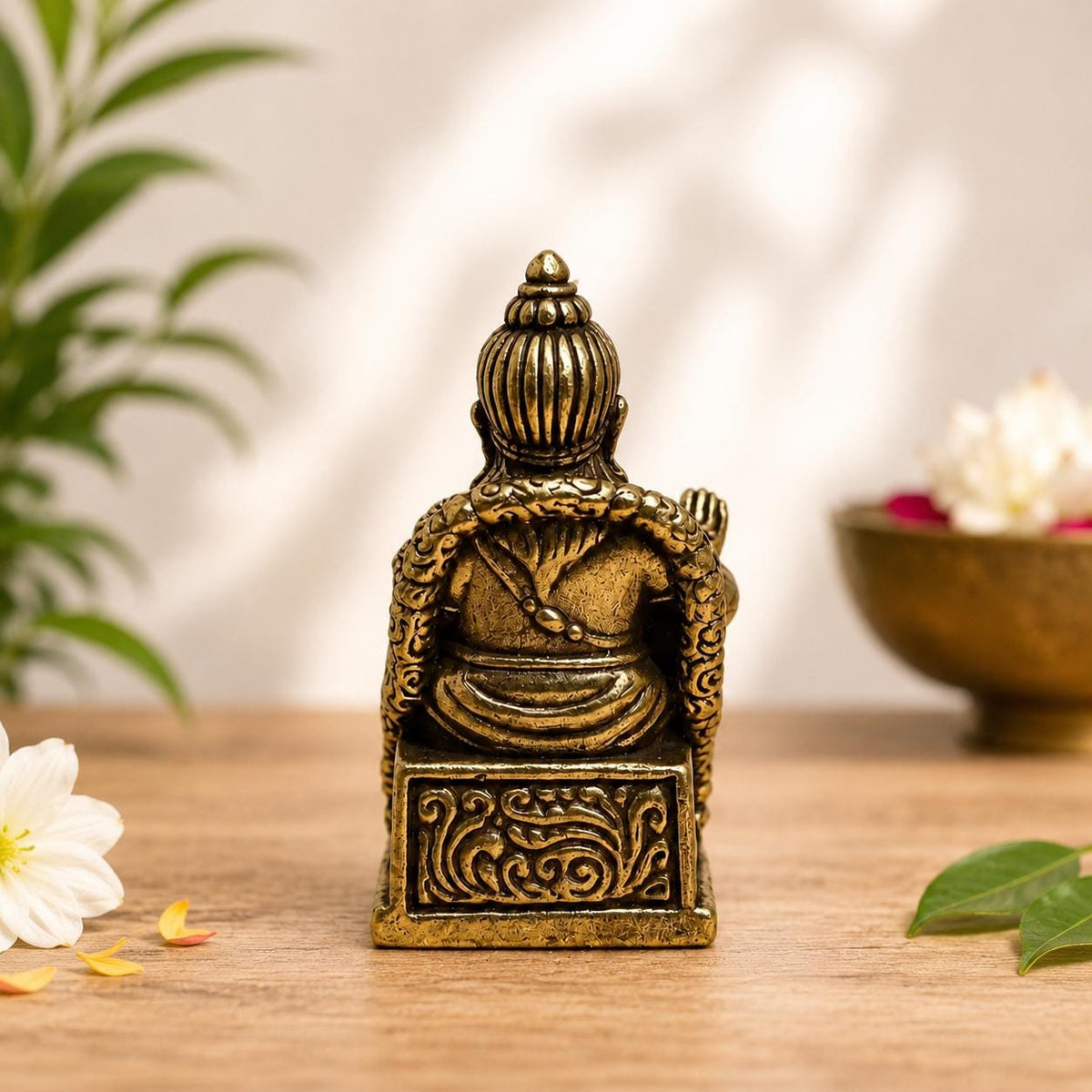 Miniature Brass Kubera Statue | Lord of Wealth Figurine, Home Temple Decor