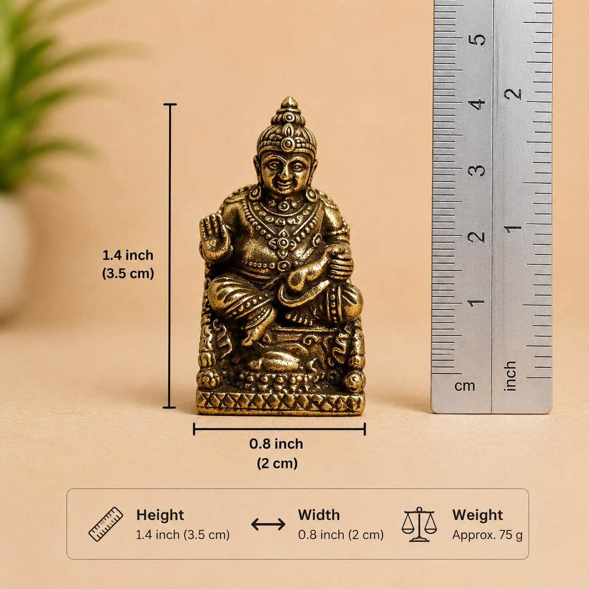 Miniature Brass Kubera Statue | Lord of Wealth Figurine, Home Temple Decor