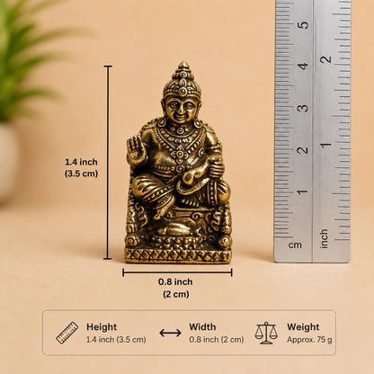 Miniature Brass Kubera Statue | Lord of Wealth Figurine, Home Temple Decor