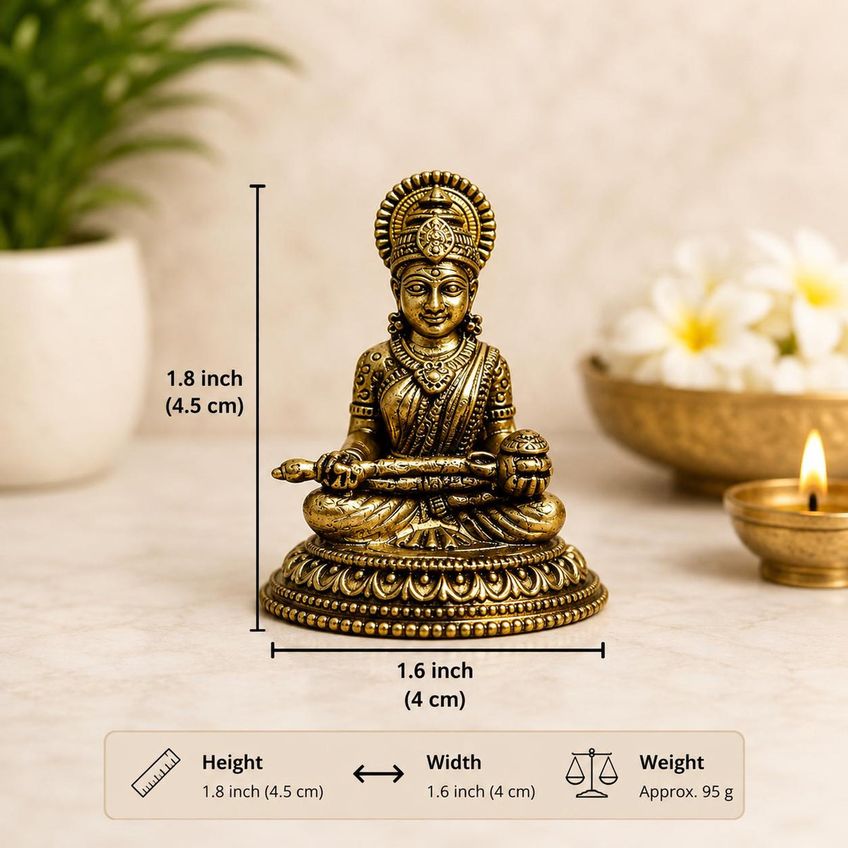 Miniature Brass Annapurna Devi Idol | Traditional Hindu Goddess Statue, Home Puja Decor