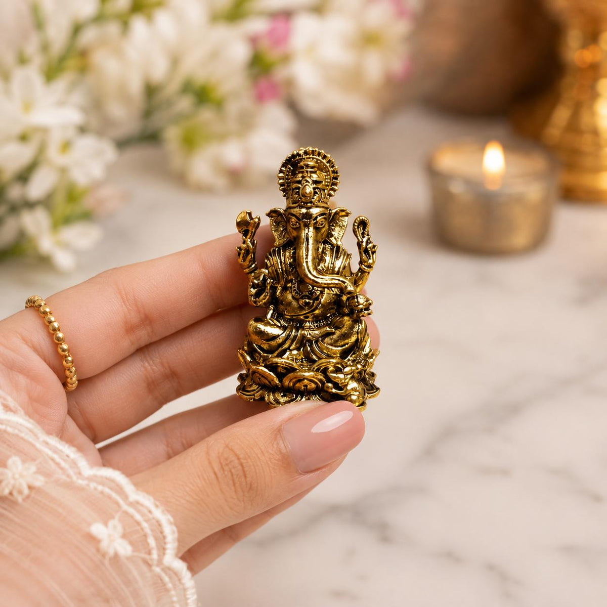Mini Brass Lord Ganesha Statue, Handcrafted Idol, Home Temple Decor, Office Desk, Spiritual Gift