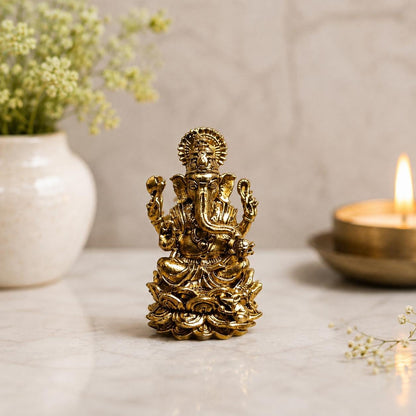 Mini Brass Lord Ganesha Statue, Handcrafted Idol, Home Temple Decor, Office Desk, Spiritual Gift