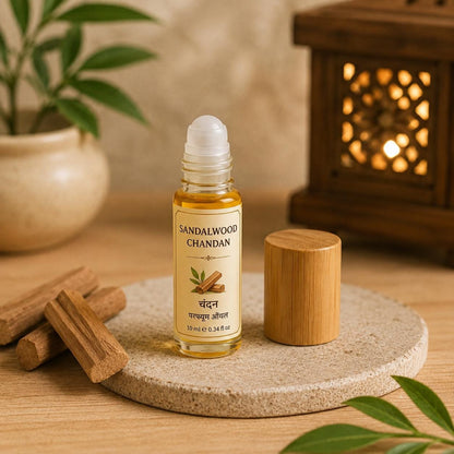 Sandalwood Chandan Attar Oil, Alcohol-Free Indian Fragrance, Puja Meditation Scent