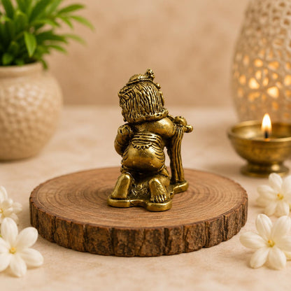 Mini Brass Laddu Gopal Idol with Butter Pot, Handcrafted Baby Krishna Murti