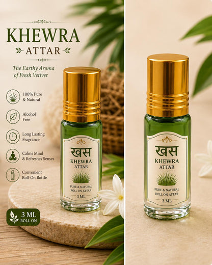 Khewra Vetiver Attar Perfume Oil | Earthy Woody Fragrance, 3ml Roll-On