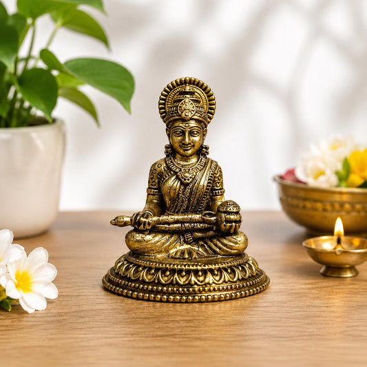 Miniature Brass Annapurna Devi Idol | Traditional Hindu Goddess Statue, Home Puja Decor