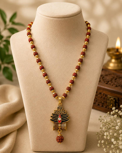 Mahakal Trishul Pendant Rudraksha Mala | Shiva Spiritual Necklace, Meditation Prayer Beads