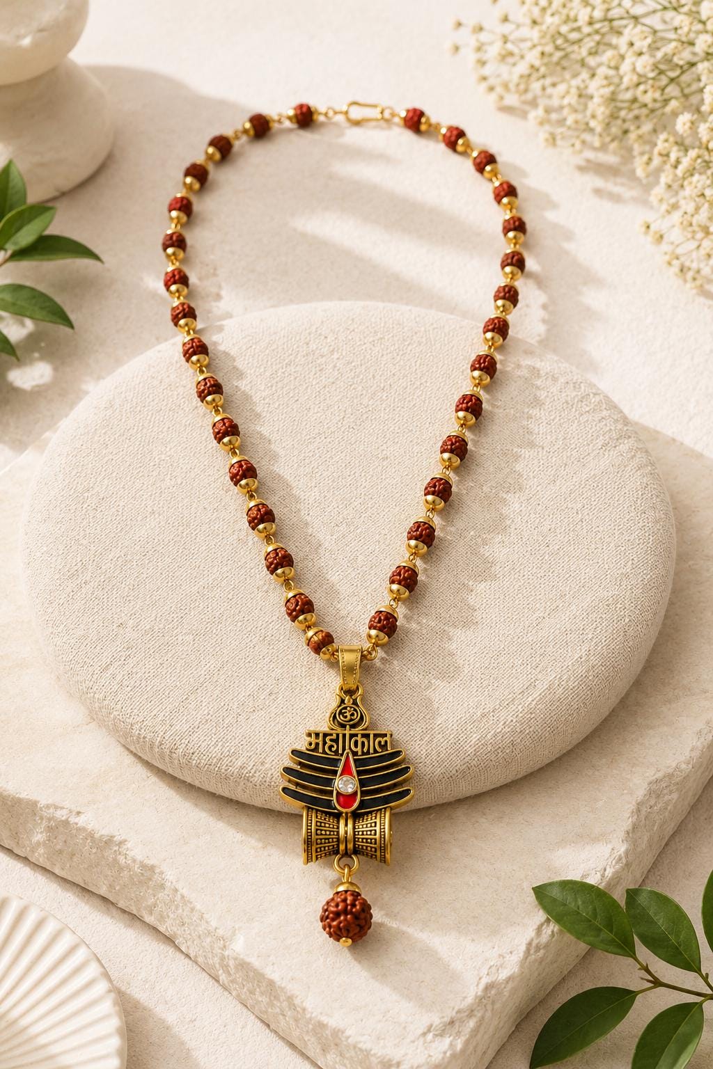 Mahakal Trishul Pendant Rudraksha Mala | Shiva Spiritual Necklace, Meditation Prayer Beads