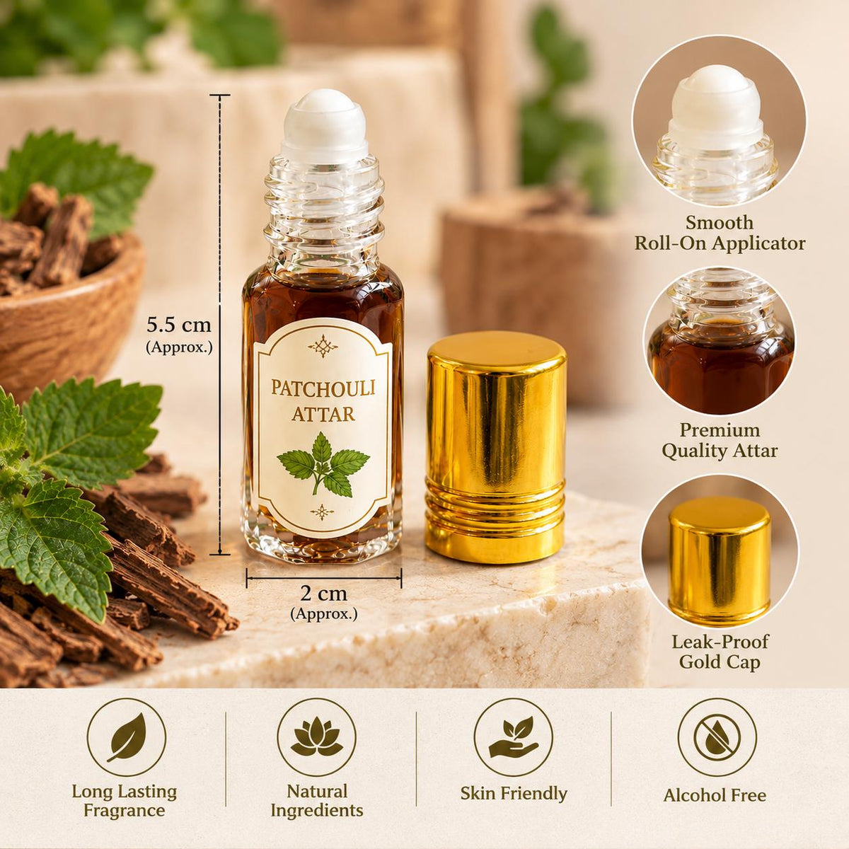 Pure Patchouli Attar – 3ml Traditional Ittar for Puja, Meditation, Spiritual Rituals