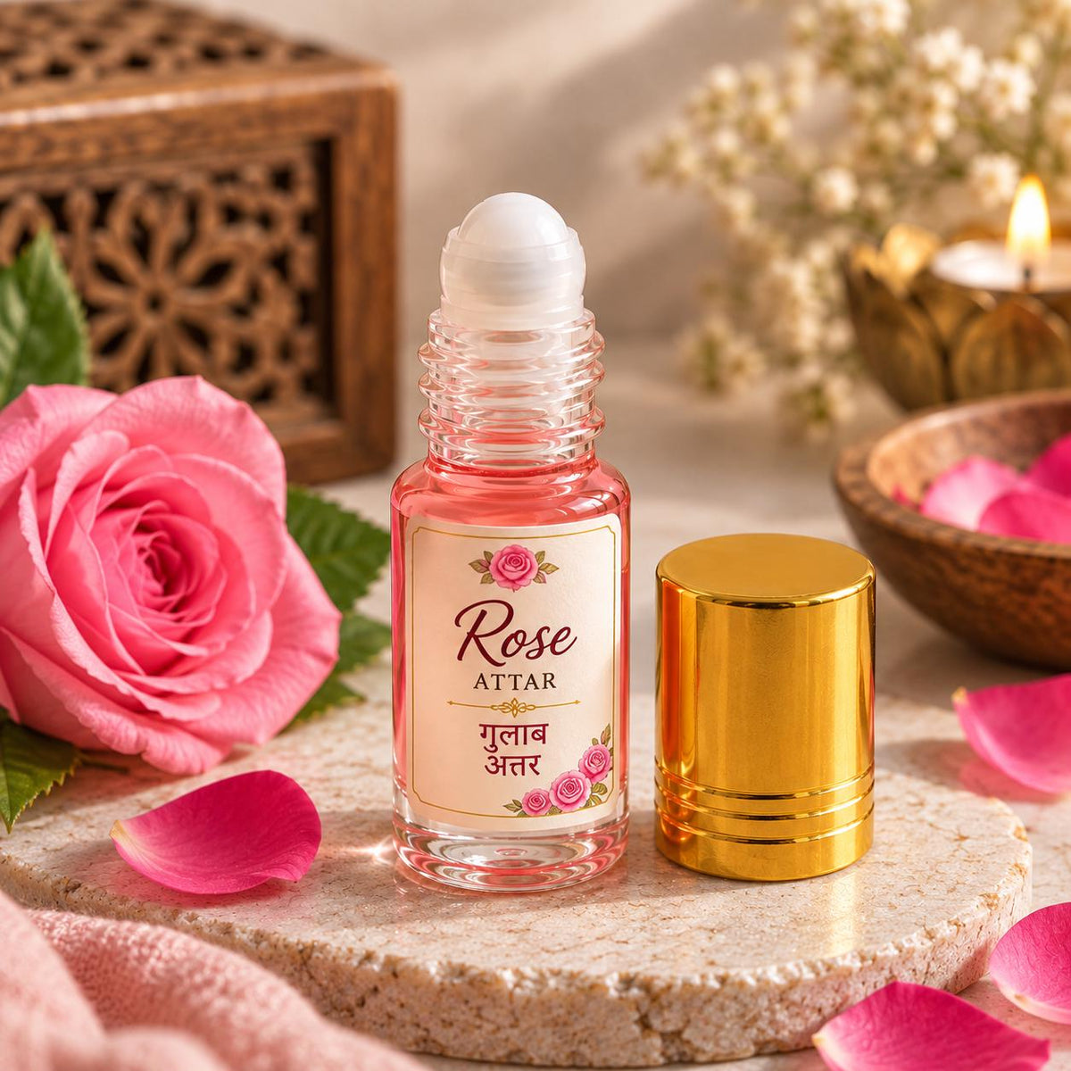 Pure Rose Attar – Traditional Indian Floral Perfume Oil (Roll-On)