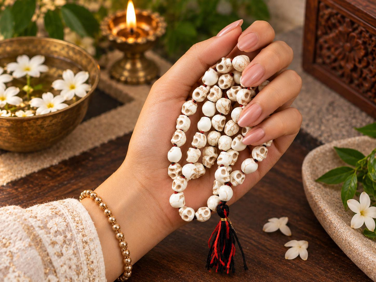 10mm Skull Mund Mala – Traditional Spiritual Necklace for Meditation & Kali Puja