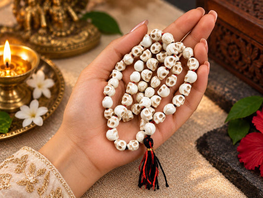 10mm Skull Mund Mala – Traditional Spiritual Necklace for Meditation & Kali Puja