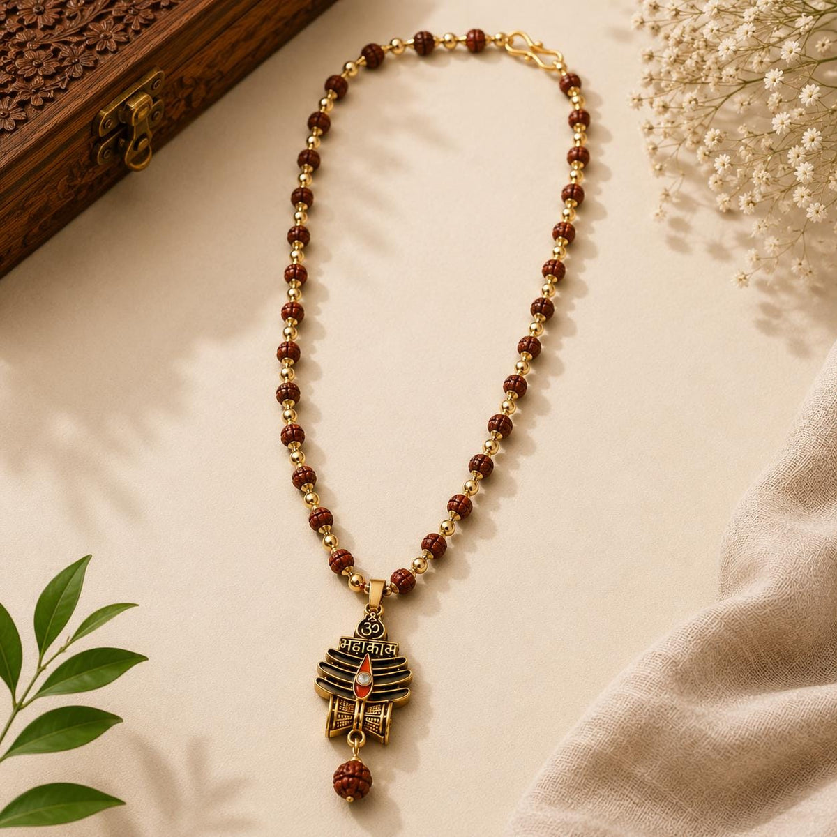 Mahakal Trishul Pendant Rudraksha Mala | Shiva Spiritual Necklace, Meditation Prayer Beads