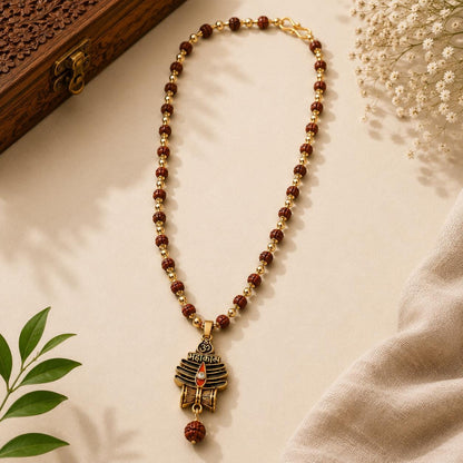 Mahakal Trishul Pendant Rudraksha Mala | Shiva Spiritual Necklace, Meditation Prayer Beads