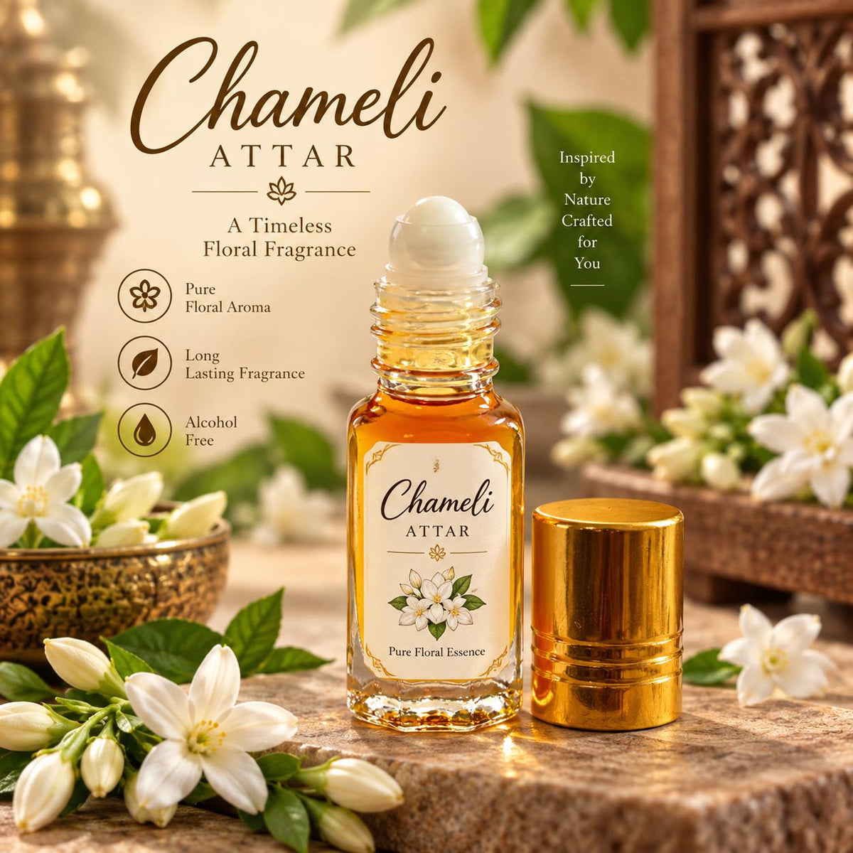 Chameli Attar Perfume Oil – 3 ml Jasmine Floral Essence (Indian Ittar)