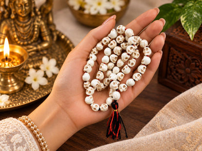 10mm Skull Mund Mala – Traditional Spiritual Necklace for Meditation & Kali Puja