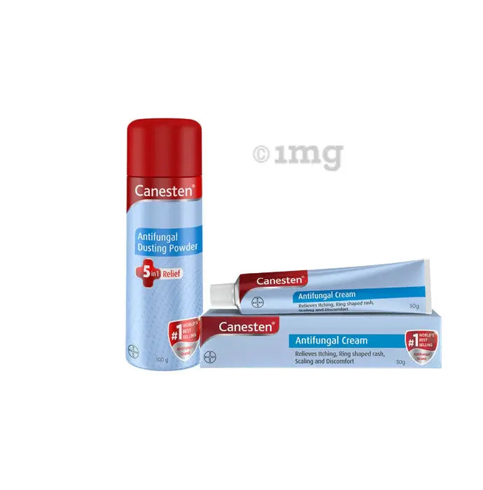 Canesten Antifungal Combo | 1% Clotrimazole Cream 30gm + Antifungal Dusting Powder 100gm | Itch & Rash Relief